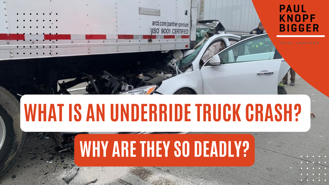Underride crashes occur when a smaller vehicle slides underneath the body of a larger truck, such as a semi-trailer or tanker, due to the height difference between the vehicles. These types of accidents are dangerous, often resulting in severe injuries or fatalities to the smaller vehicle's occupants because their vehicle's safety features, like airbags, may not activate effectively.