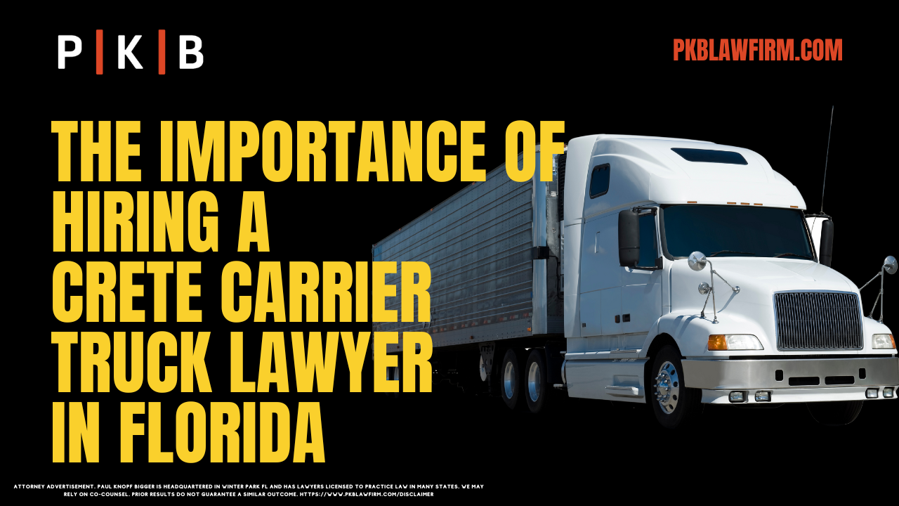 Accidents involving Crete Carrier Corp. trucks in Florida can cause life-altering consequences, leaving victims with severe injuries, disabilities, or even the tragic loss of a loved one. When facing such a situation, it's critical to have a skilled Florida Crete Carrier Corp. truck accident lawyer on your side. At Paul | Knopf | Bigger, our legal team specializes in representing victims of commercial truck accidents, and we are committed to securing the maximum compensation for those dealing with the aftermath. If you’ve been involved in an accident with a Crete Carrier Corp. truck, reach out to us today for a free consultation or call (800) 434-4327 for immediate assistance.